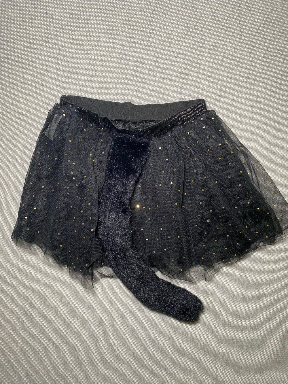 girls BLACK SPARKLE SKIRT FURRY TAIL ATTACHED